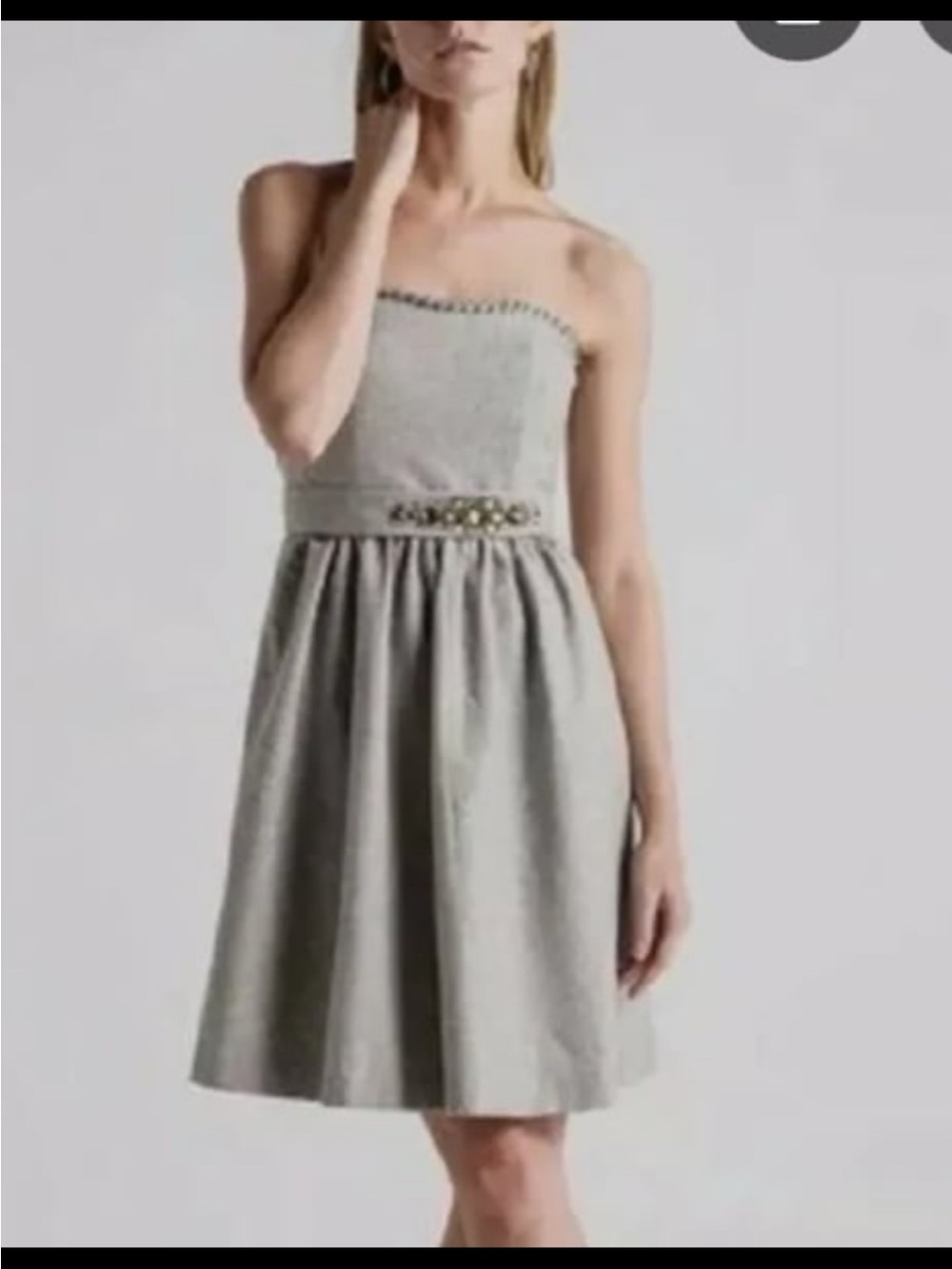 Banana Republic Wool Strapless Gray Pleated Dress with Embellished Waist